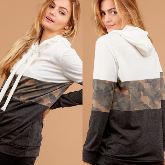 LAST 1! Camo colorblock hoodie tunic top - Picture 2 of 5